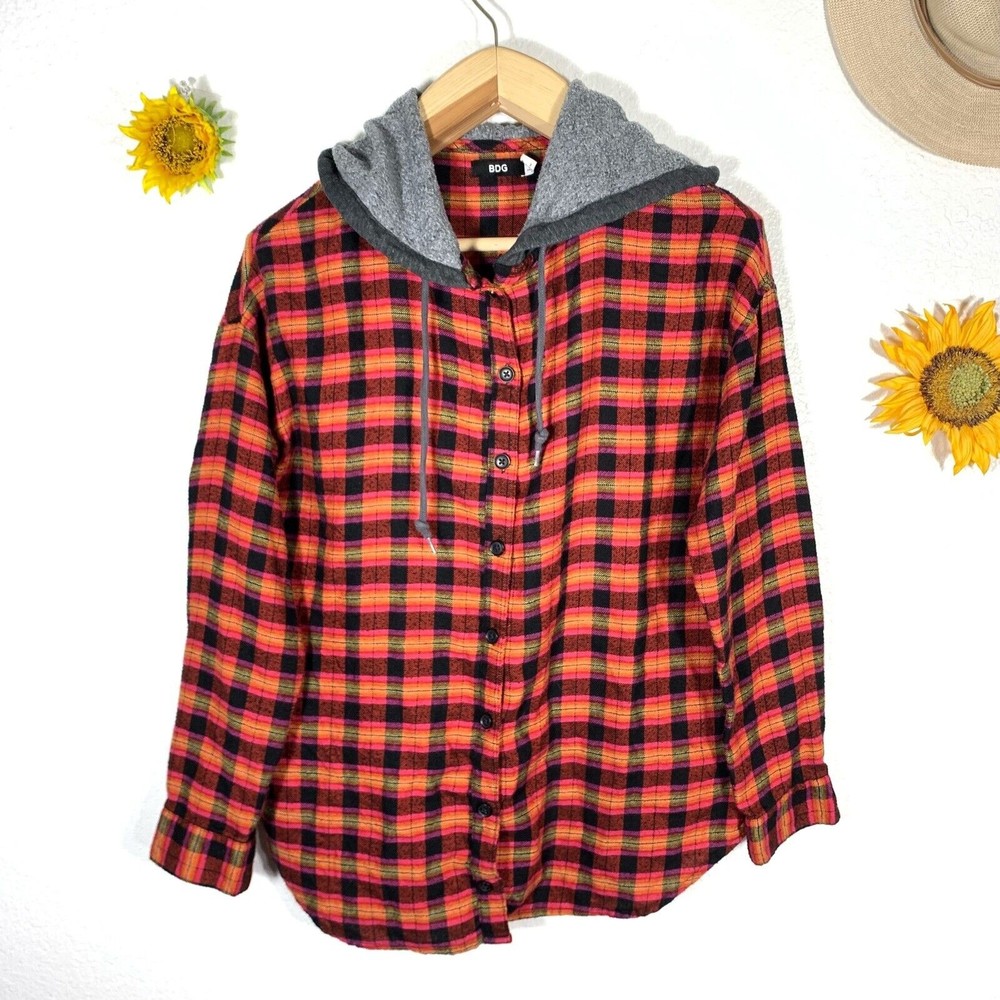 BDG Urban Outfitters Plaid Hooded Button Top Size XS Women’s